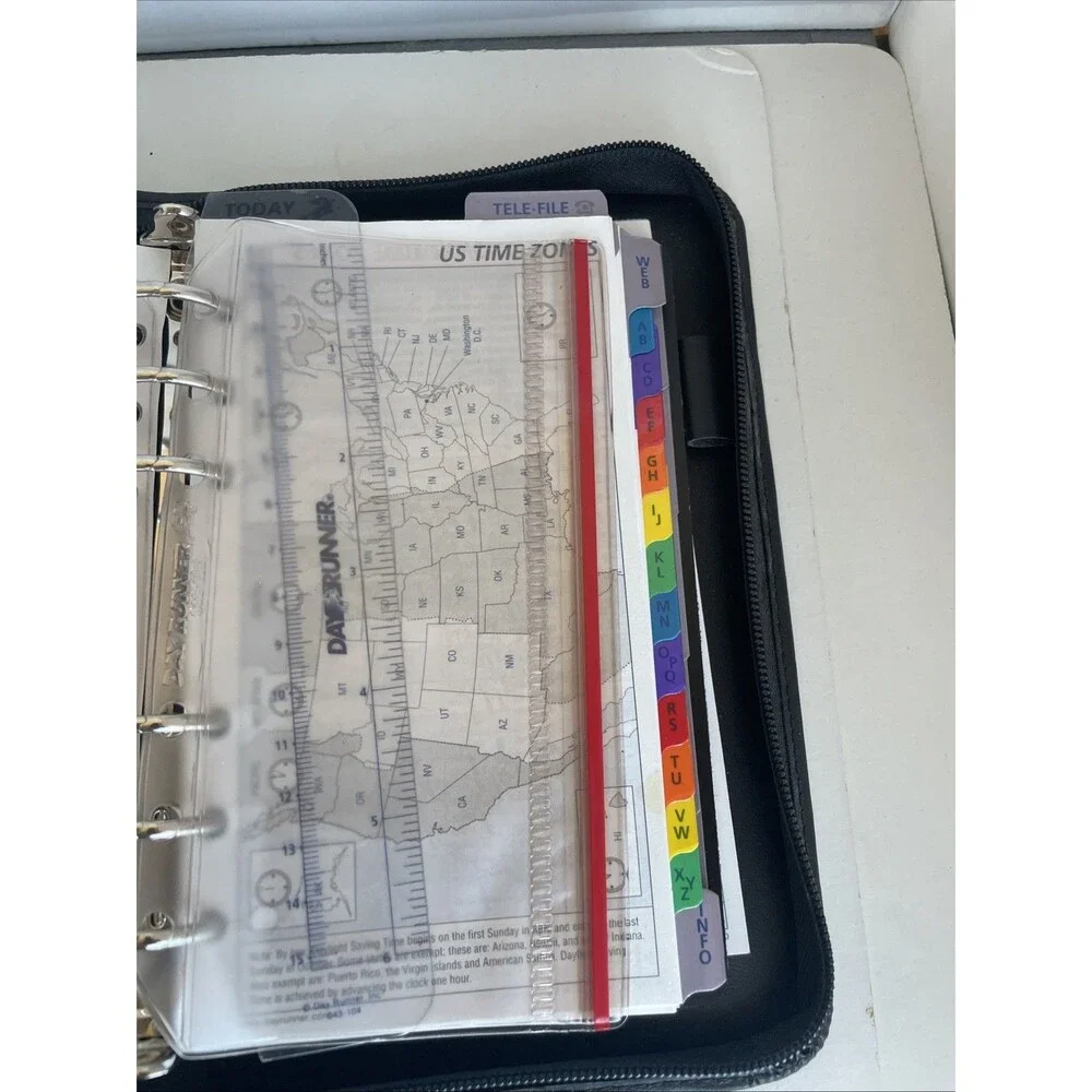 Vtg Day Runner Full Zip Planner Black Leather Organizer 6 Ring 8 X 10